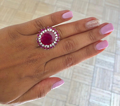 13.68 Carat Ruby Diamond White Gold Cocktail Ring