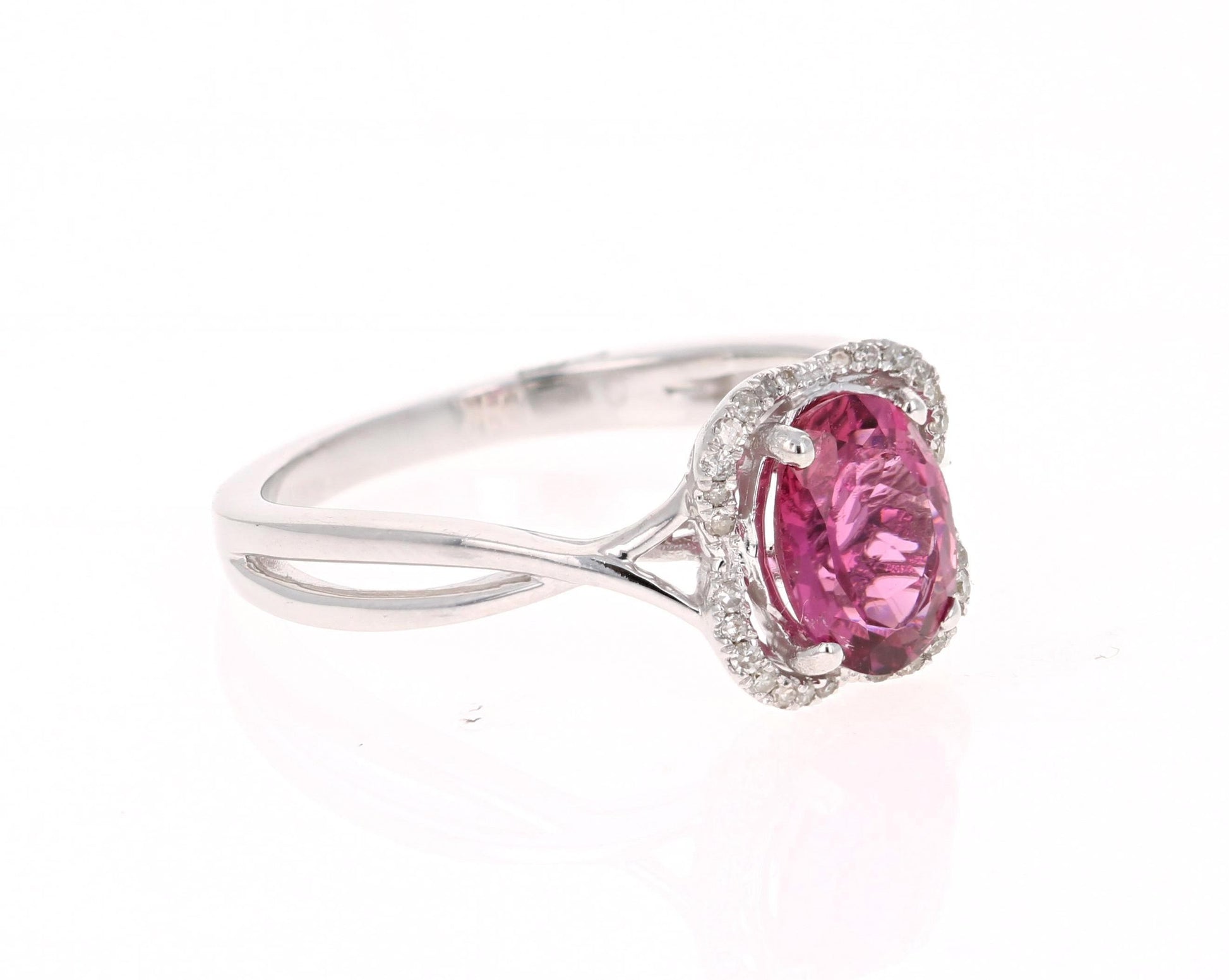1.38 Carat Pink Tourmaline Diamond 14 Karat White Gold Ring