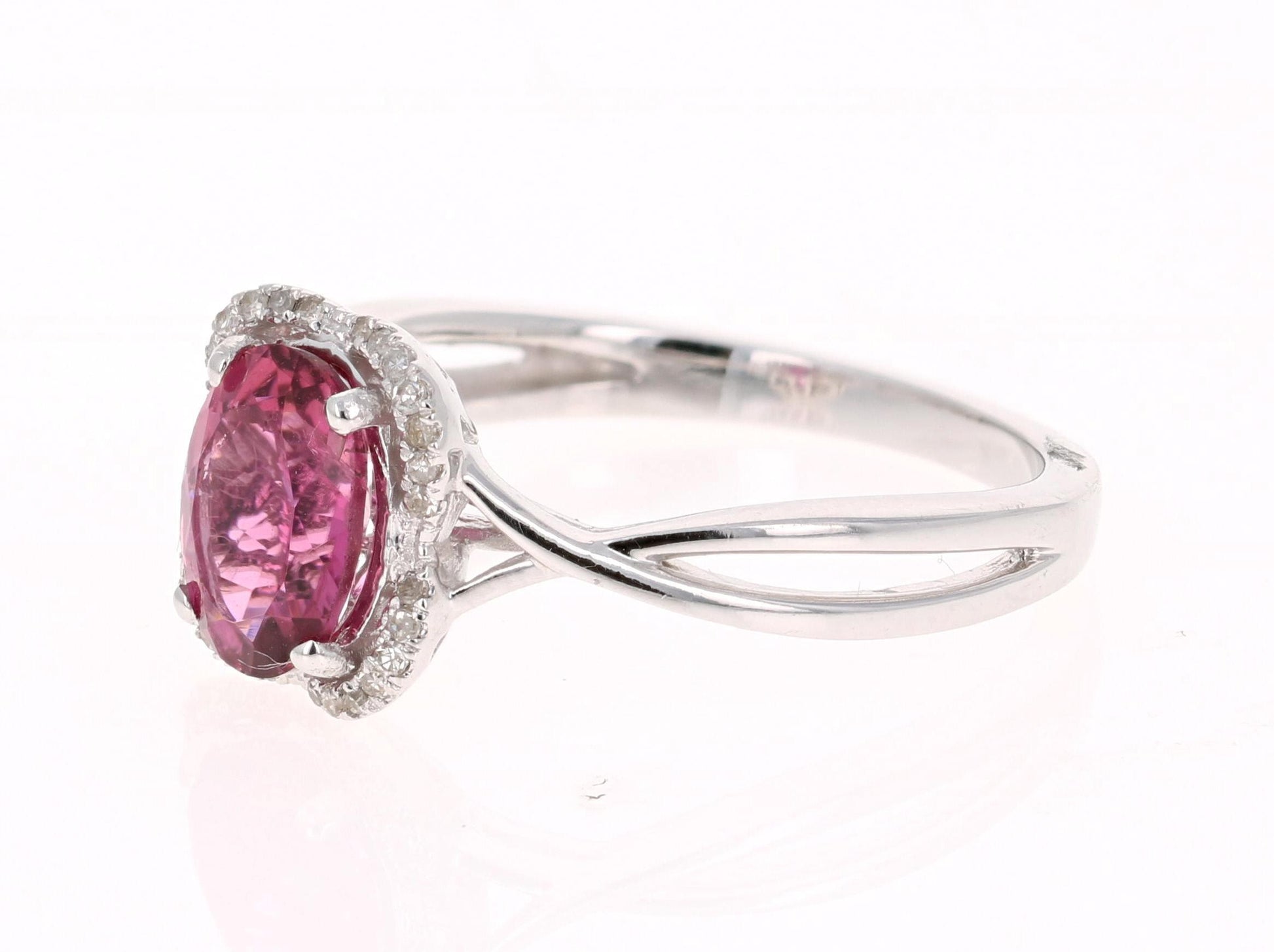 1.38 Carat Pink Tourmaline Diamond 14 Karat White Gold Ring