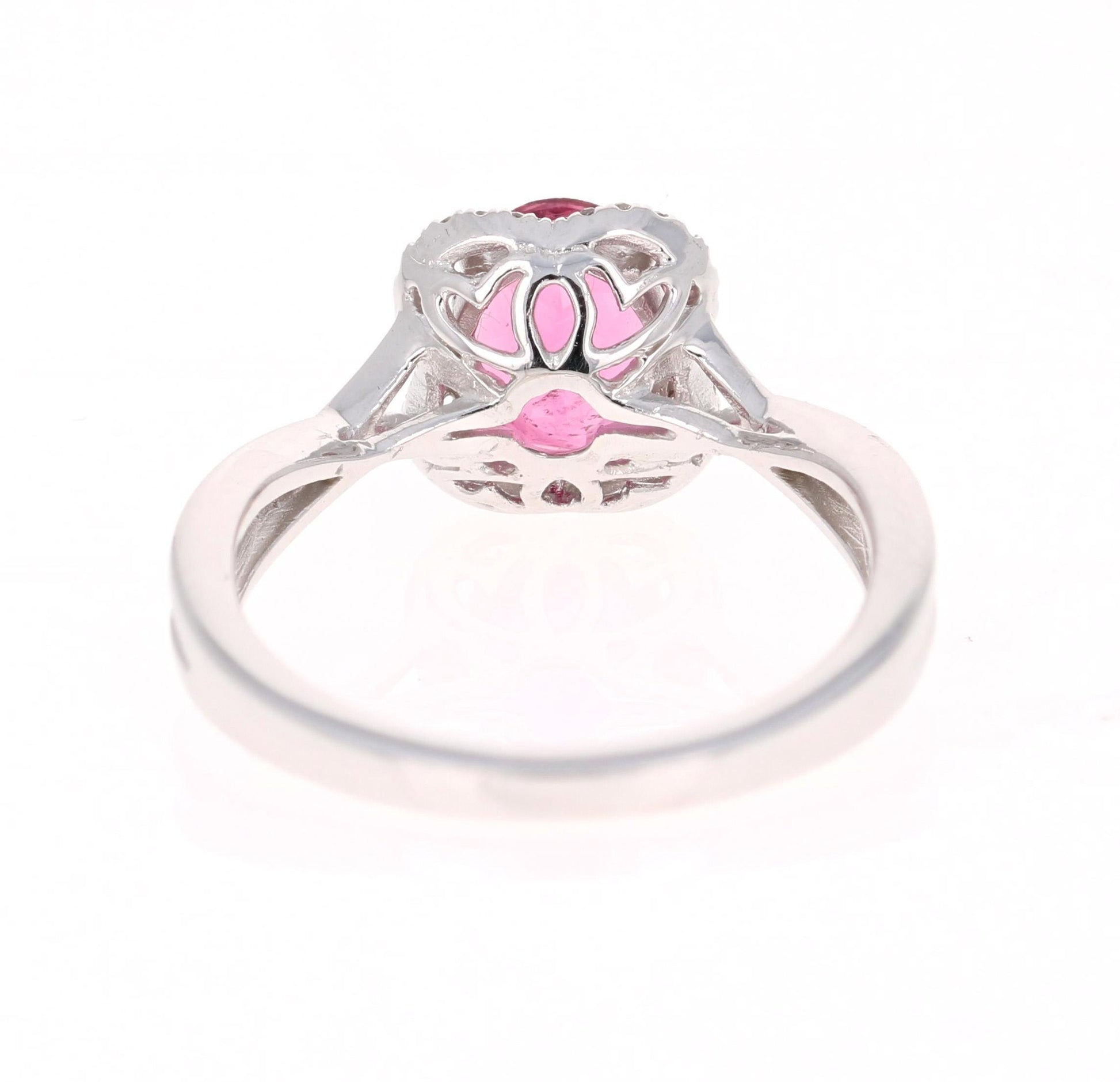 1.38 Carat Pink Tourmaline Diamond 14 Karat White Gold Ring