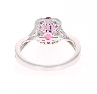 1.38 Carat Pink Tourmaline Diamond 14 Karat White Gold Ring