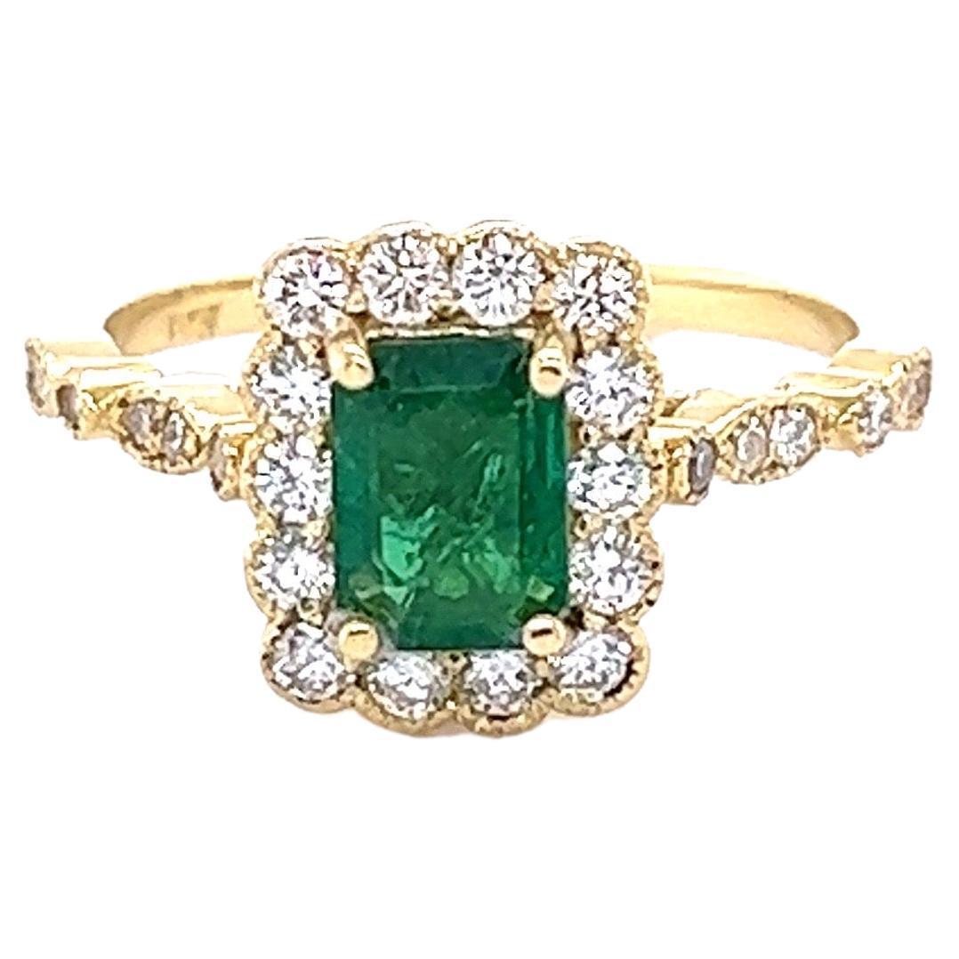 1.42 Carat Emerald Diamond Yellow Gold Engagement Ring