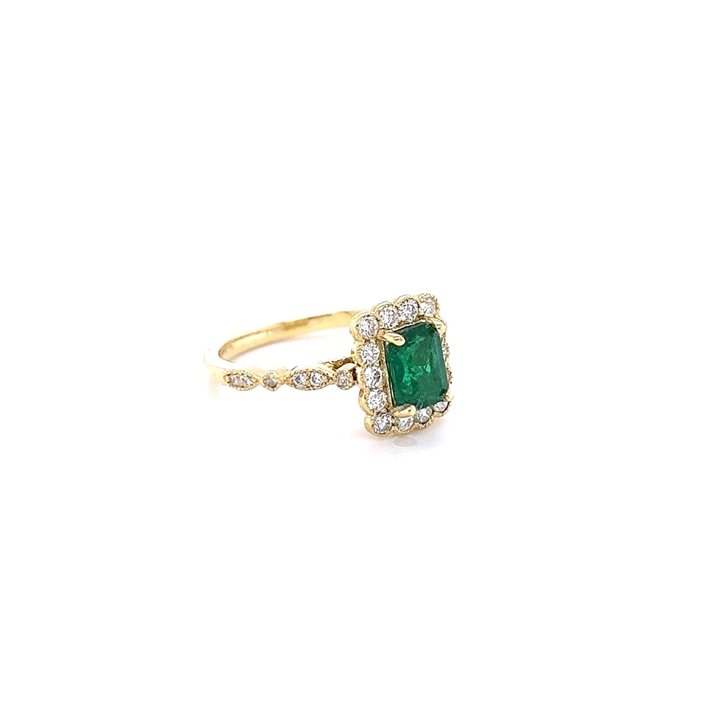1.42 Carat Emerald Diamond Yellow Gold Engagement Ring