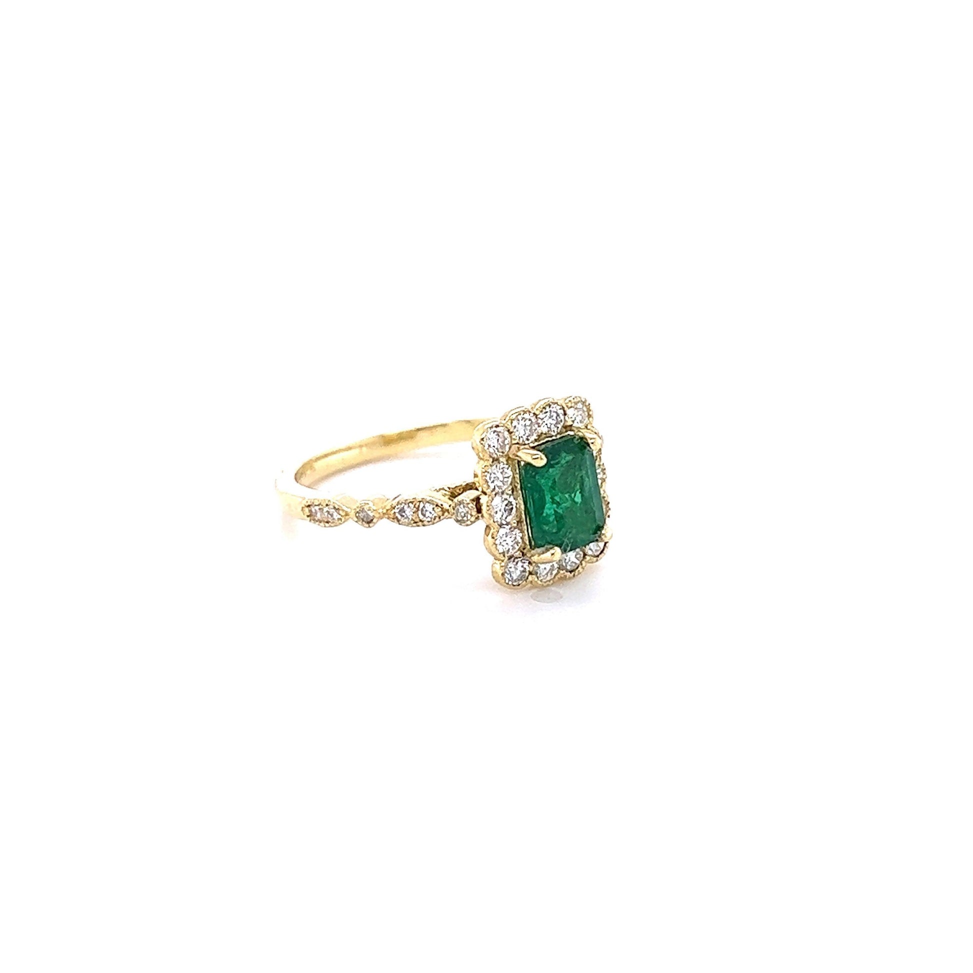 1.42 Carat Emerald Diamond Yellow Gold Engagement Ring