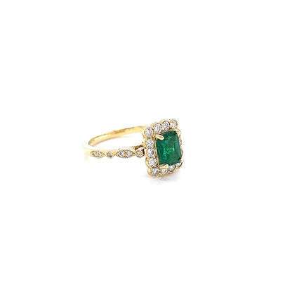 1.42 Carat Emerald Diamond Yellow Gold Engagement Ring