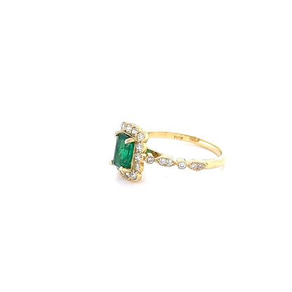 1.42 Carat Emerald Diamond Yellow Gold Engagement Ring