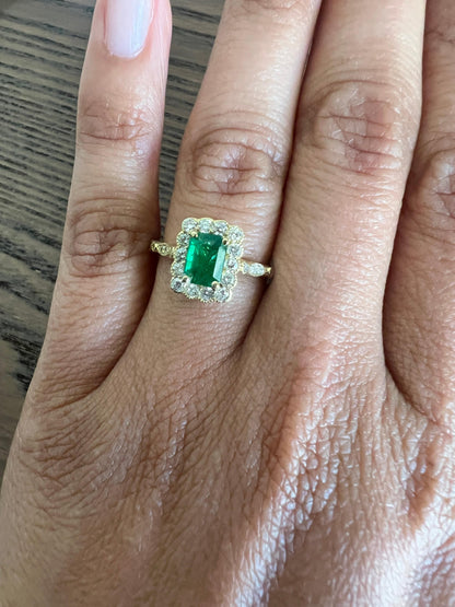 1.42 Carat Emerald Diamond Yellow Gold Engagement Ring