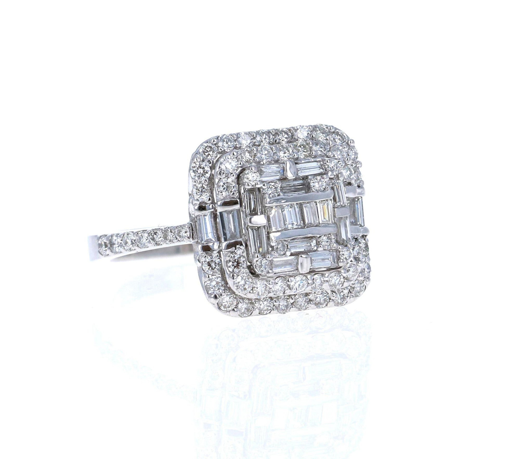 1.44 Carat Diamond 14 Karat White Gold Cocktail Cluster Ring
