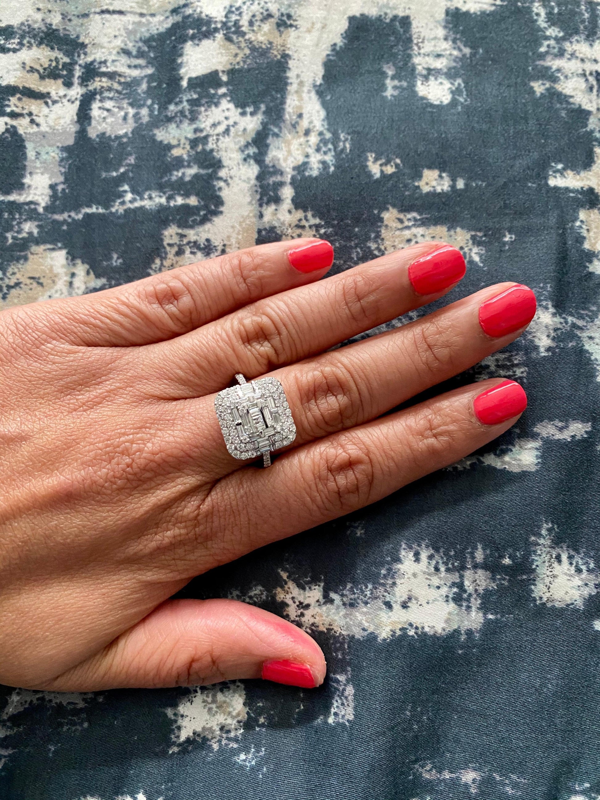 1.44 Carat Diamond 14 Karat White Gold Cocktail Cluster Ring