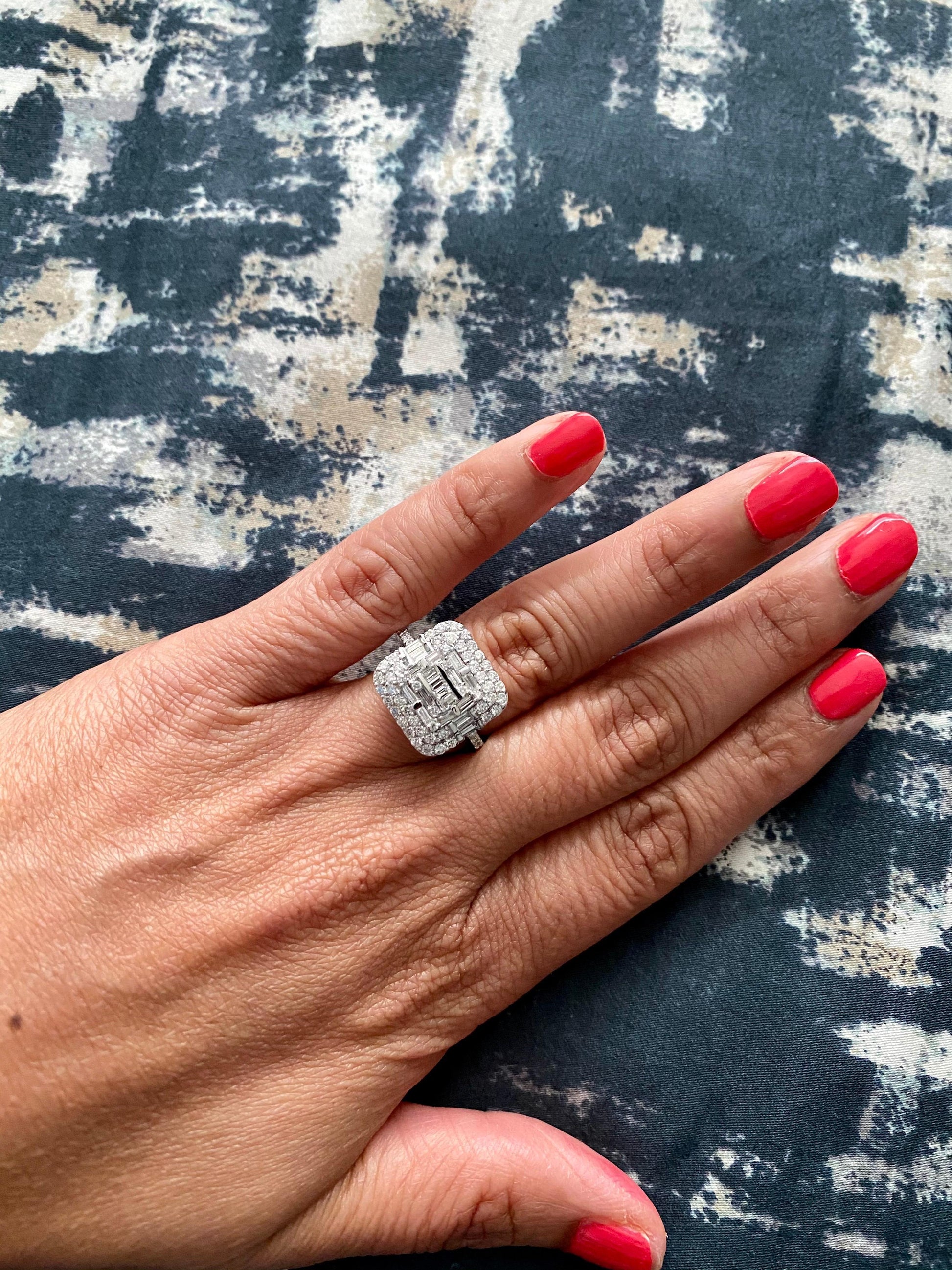1.44 Carat Diamond 14 Karat White Gold Cocktail Cluster Ring