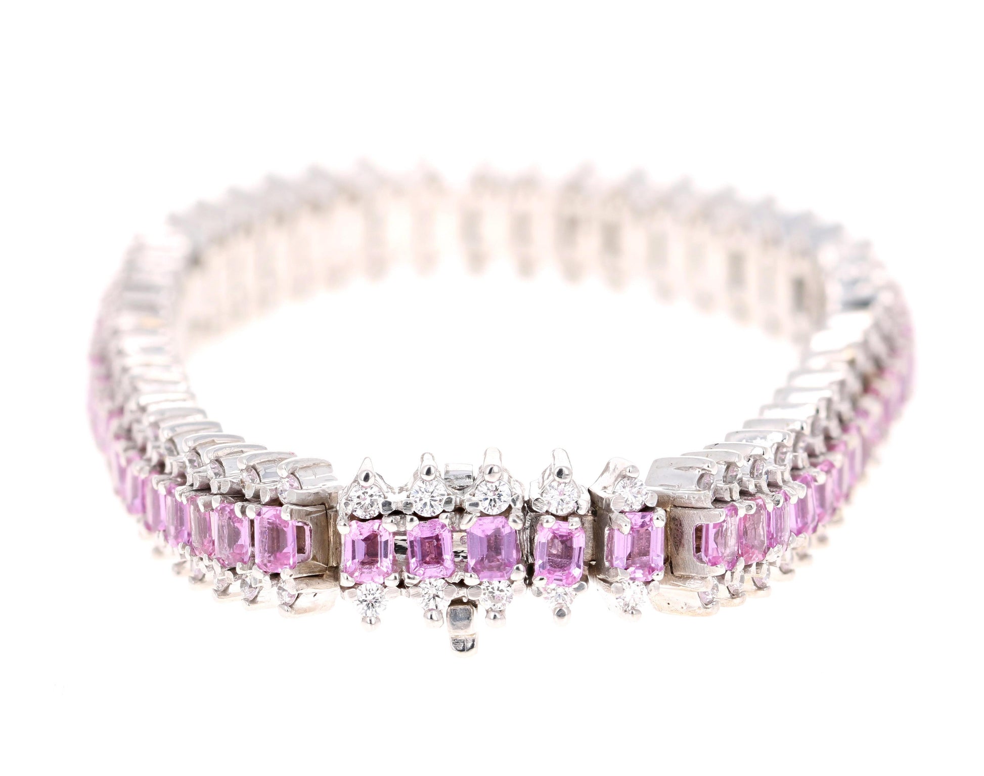 14.60 Carat Natural Pink Sapphire Diamond White Gold Bracelet