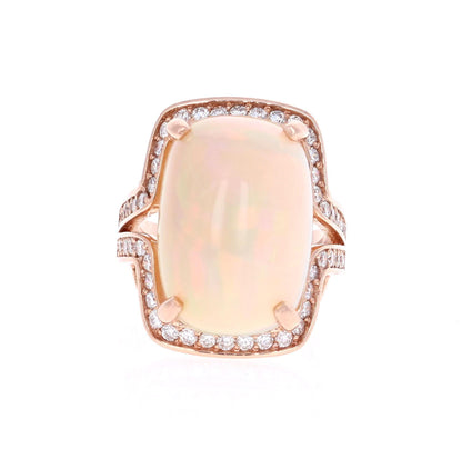 14.63 Carat Opal Diamond 14 Karat Rose Gold Statement Ring