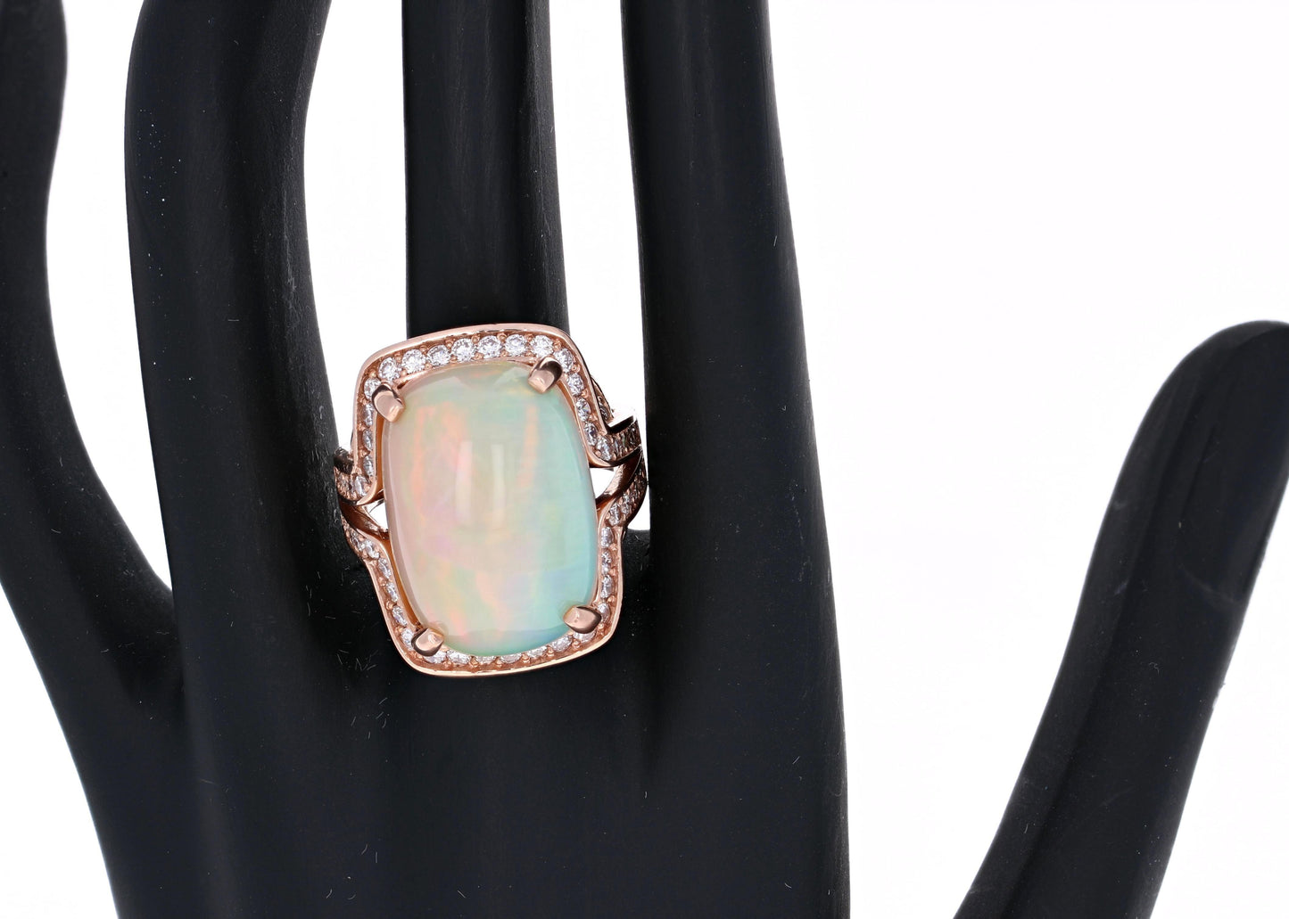 14.63 Carat Opal Diamond 14 Karat Rose Gold Statement Ring