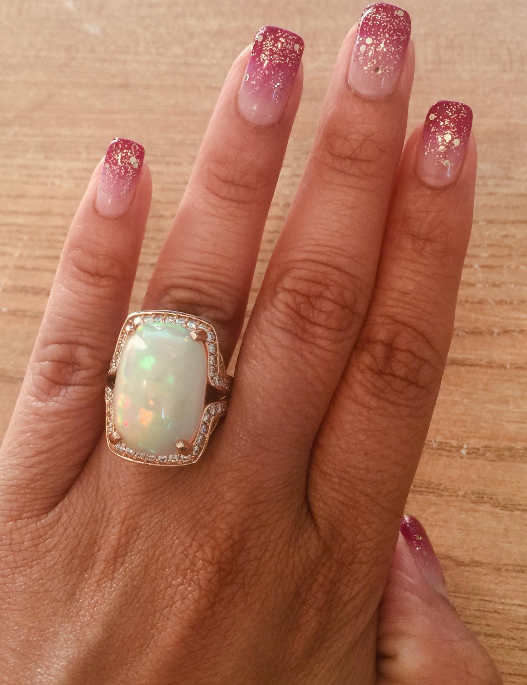 14.63 Carat Opal Diamond 14 Karat Rose Gold Statement Ring