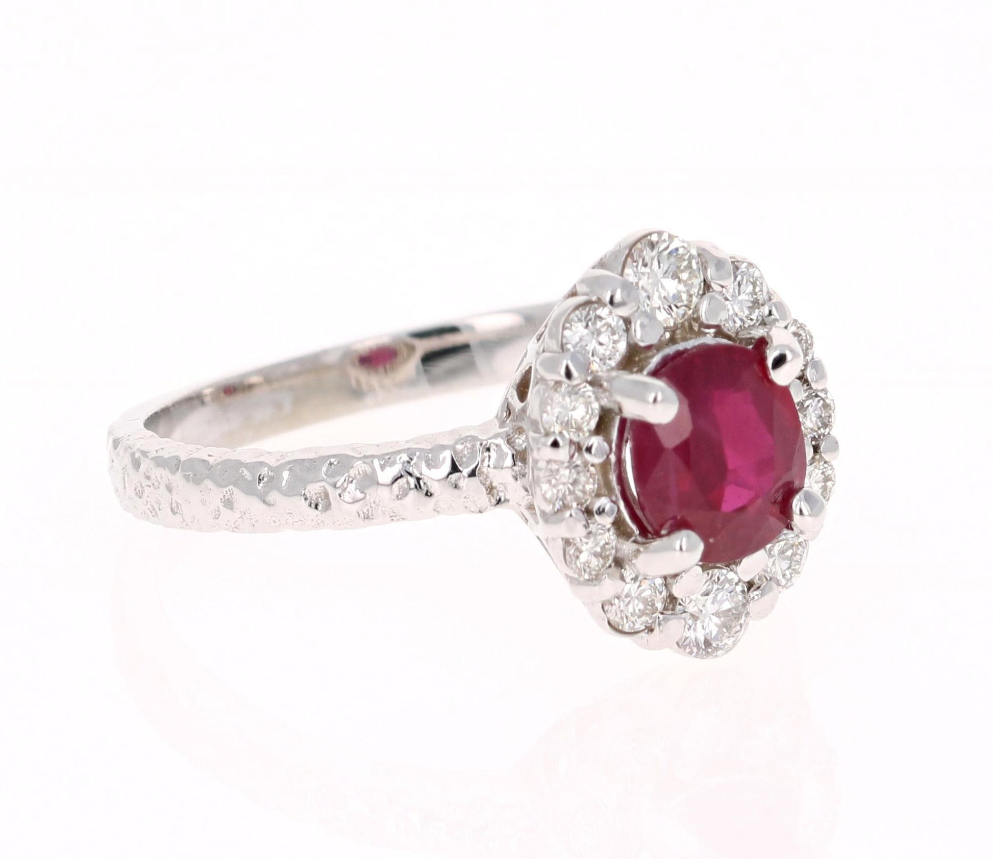 1.46 Carat Oval Cut Burmese Ruby Diamond 14 Karat White Gold Bridal Ring