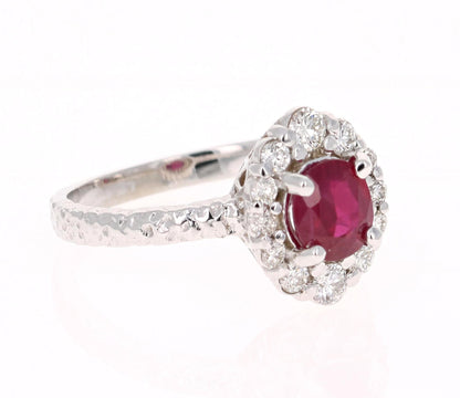 1.46 Carat Oval Cut Burmese Ruby Diamond 14 Karat White Gold Bridal Ring