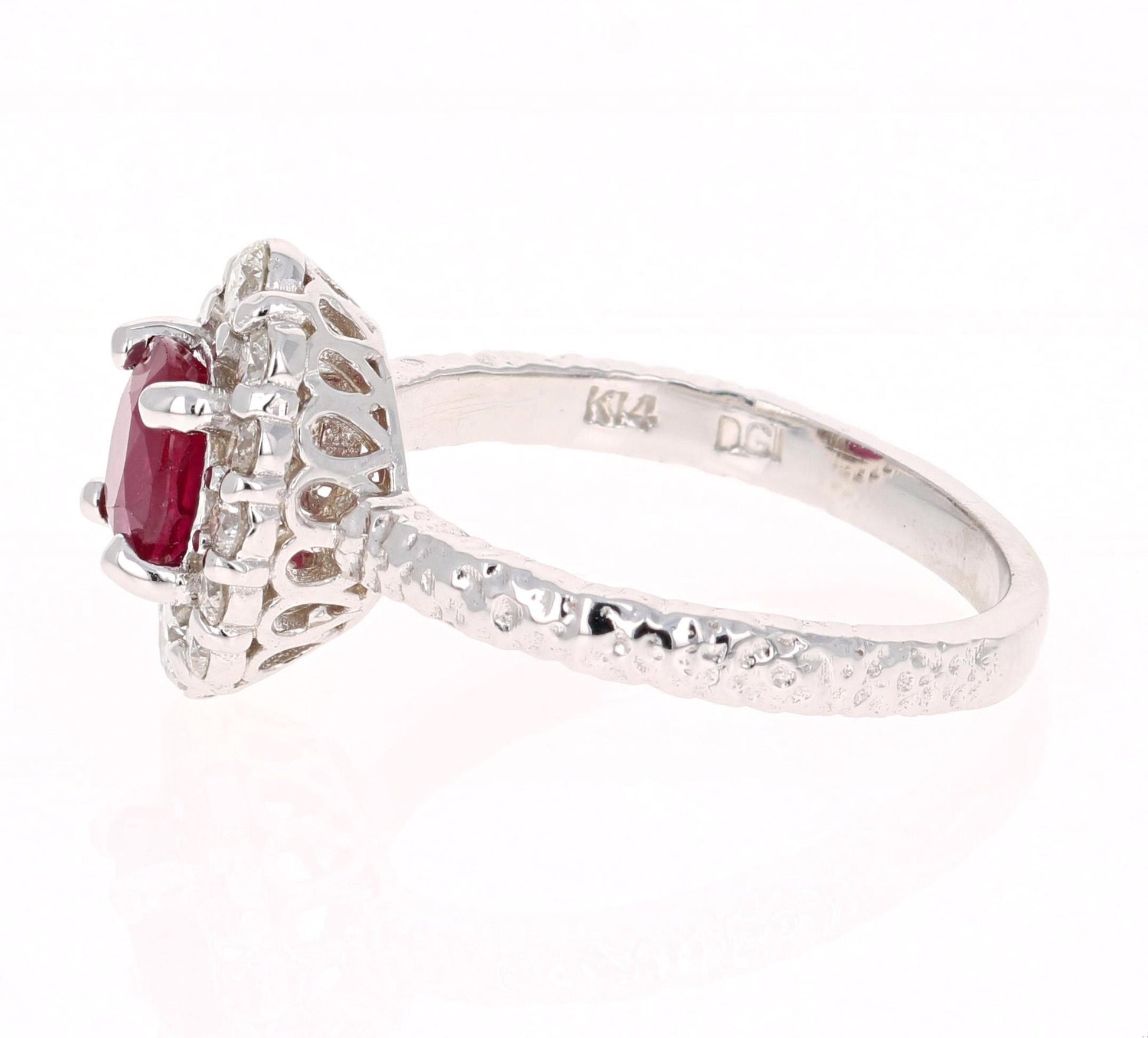 1.46 Carat Oval Cut Burmese Ruby Diamond 14 Karat White Gold Bridal Ring