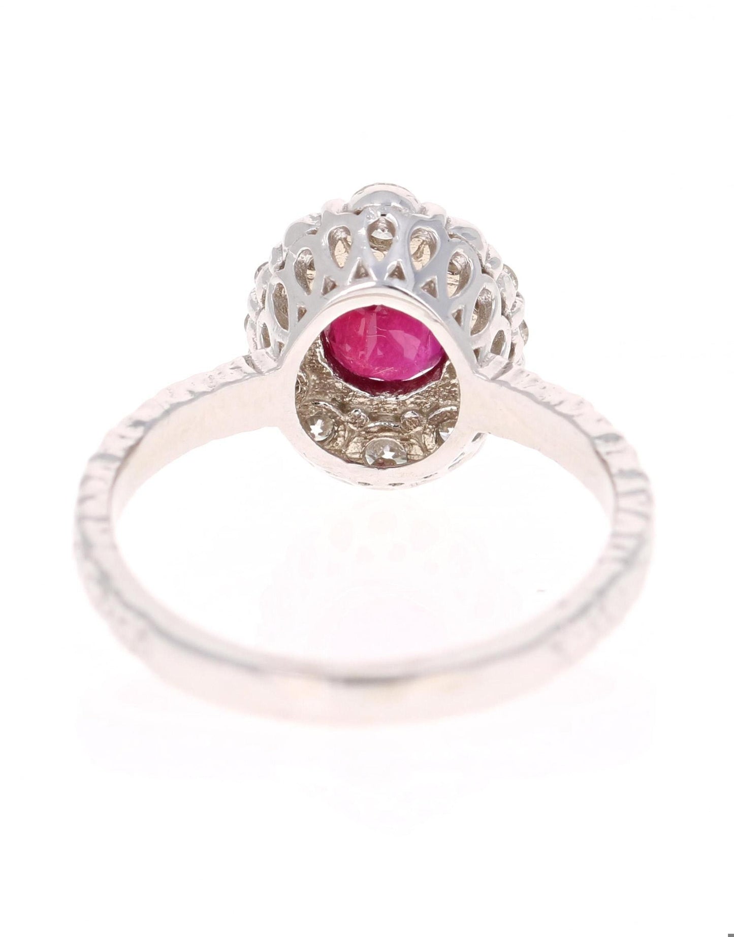 1.46 Carat Oval Cut Burmese Ruby Diamond 14 Karat White Gold Bridal Ring