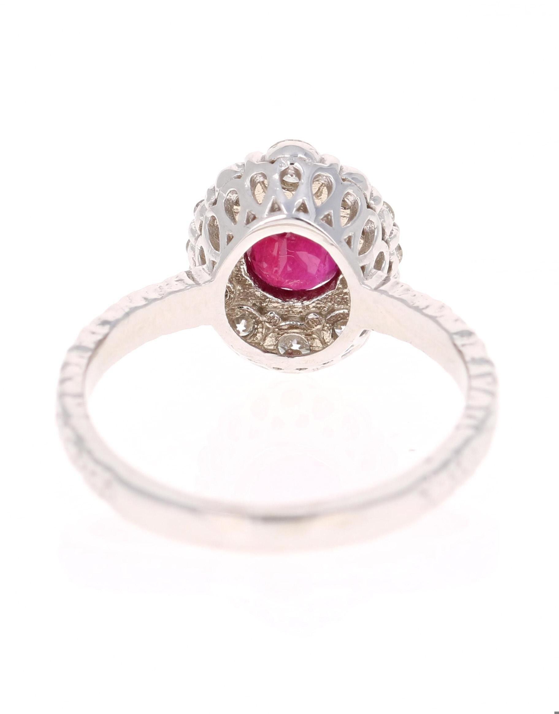 1.46 Carat Oval Cut Burmese Ruby Diamond 14 Karat White Gold Bridal Ring