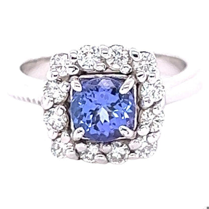 1.48 Carat Blue Sapphire Diamond 14 Karat White Gold Engagement Ring