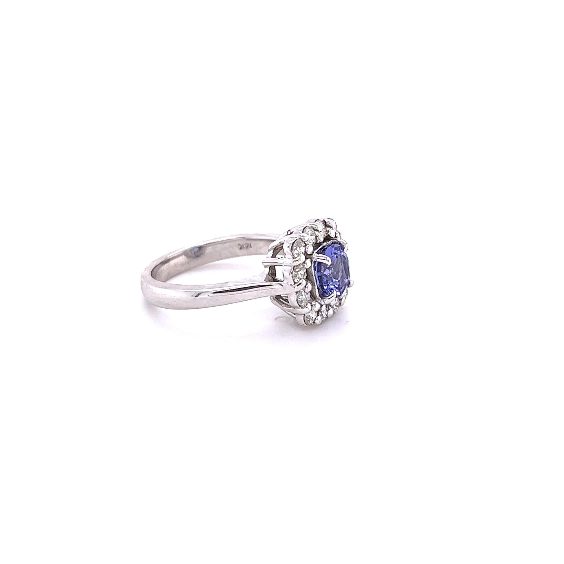 1.48 Carat Blue Sapphire Diamond 14 Karat White Gold Engagement Ring