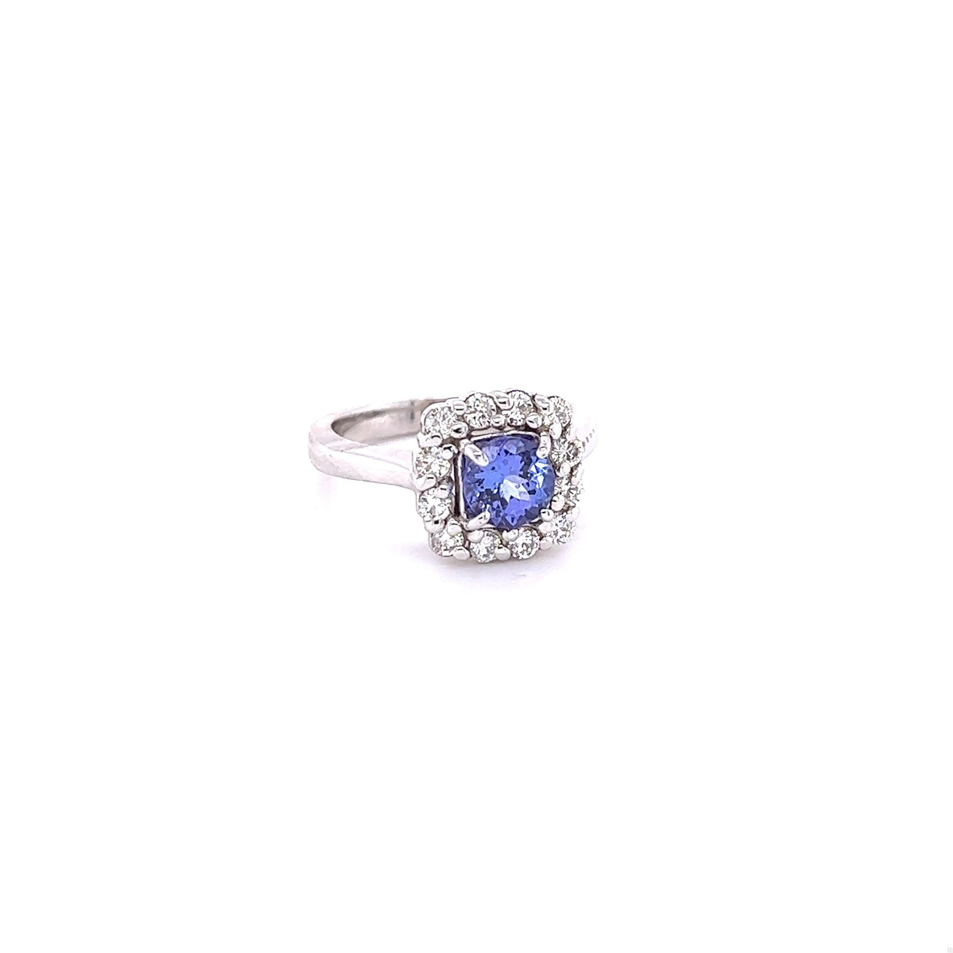 1.48 Carat Blue Sapphire Diamond 14 Karat White Gold Engagement Ring
