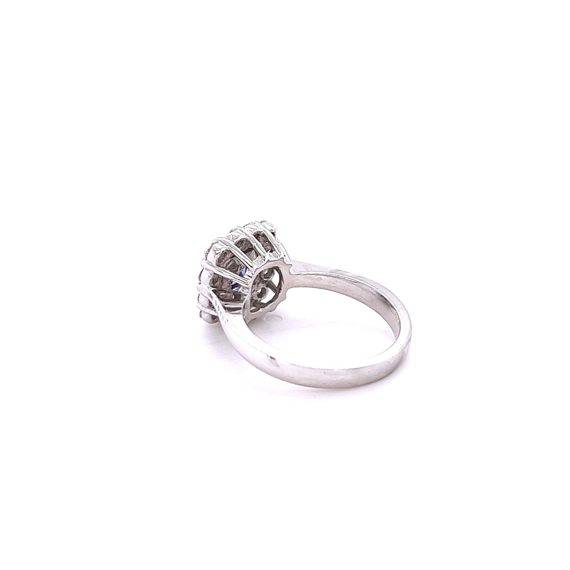 1.48 Carat Blue Sapphire Diamond 14 Karat White Gold Engagement Ring