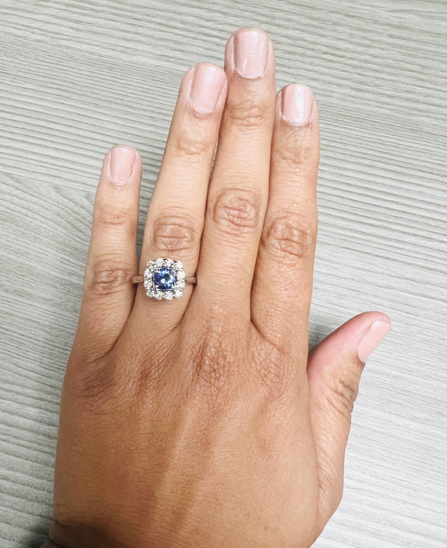 1.48 Carat Blue Sapphire Diamond 14 Karat White Gold Engagement Ring