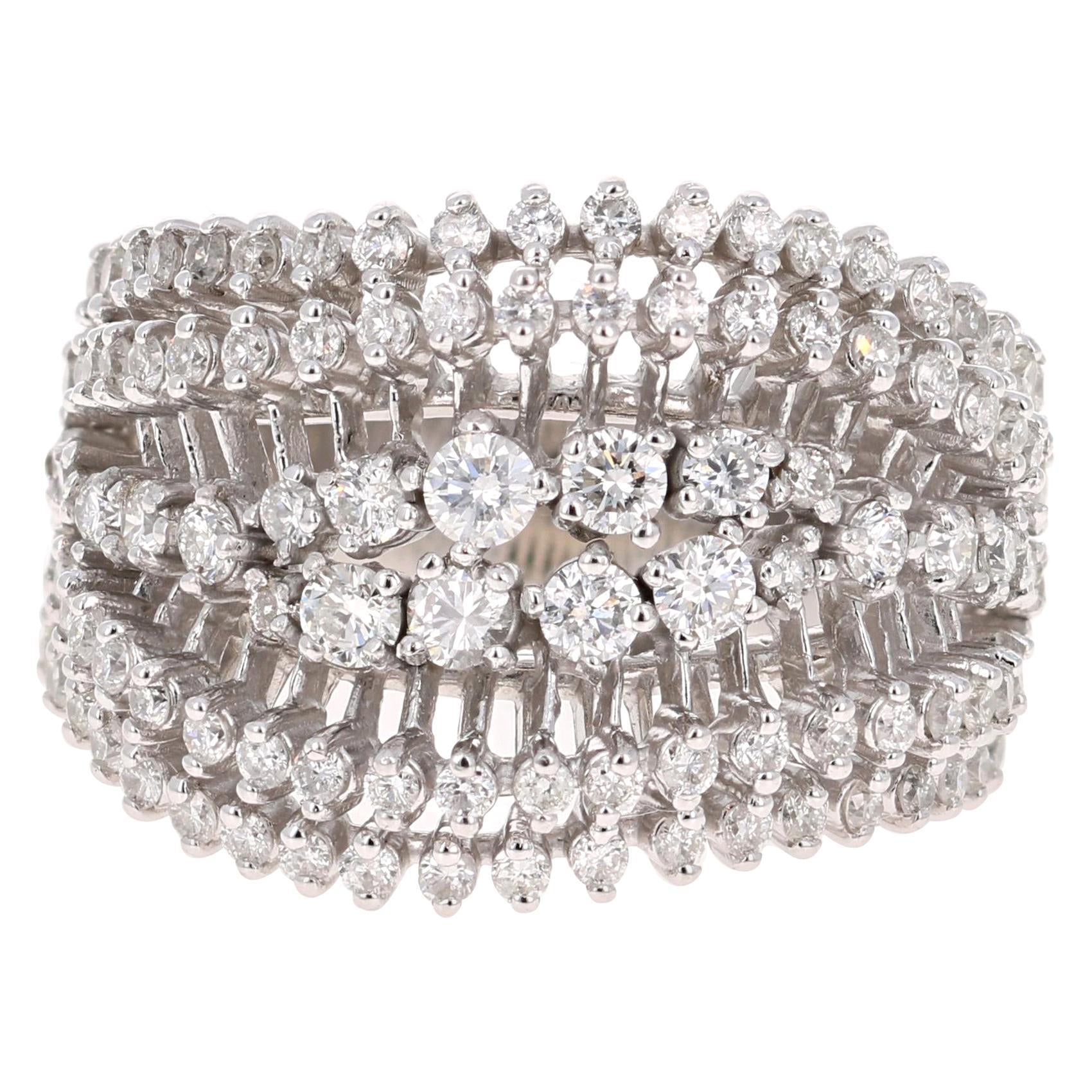 1.49 Carat Diamond Cocktail 14 Karat White Gold Ring
