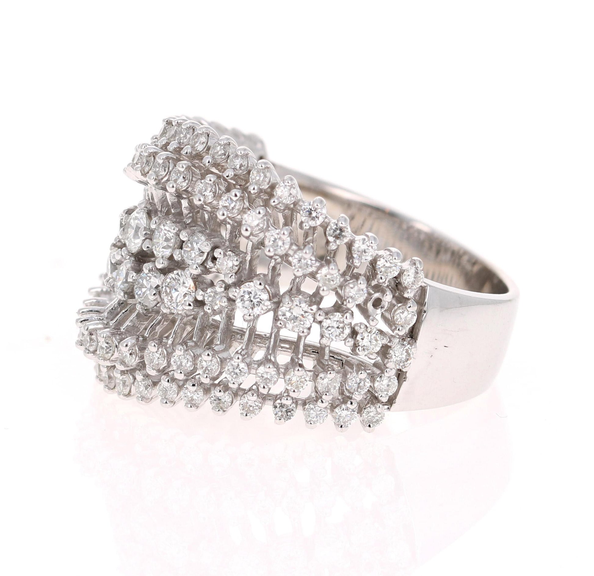 1.49 Carat Diamond Cocktail 14 Karat White Gold Ring