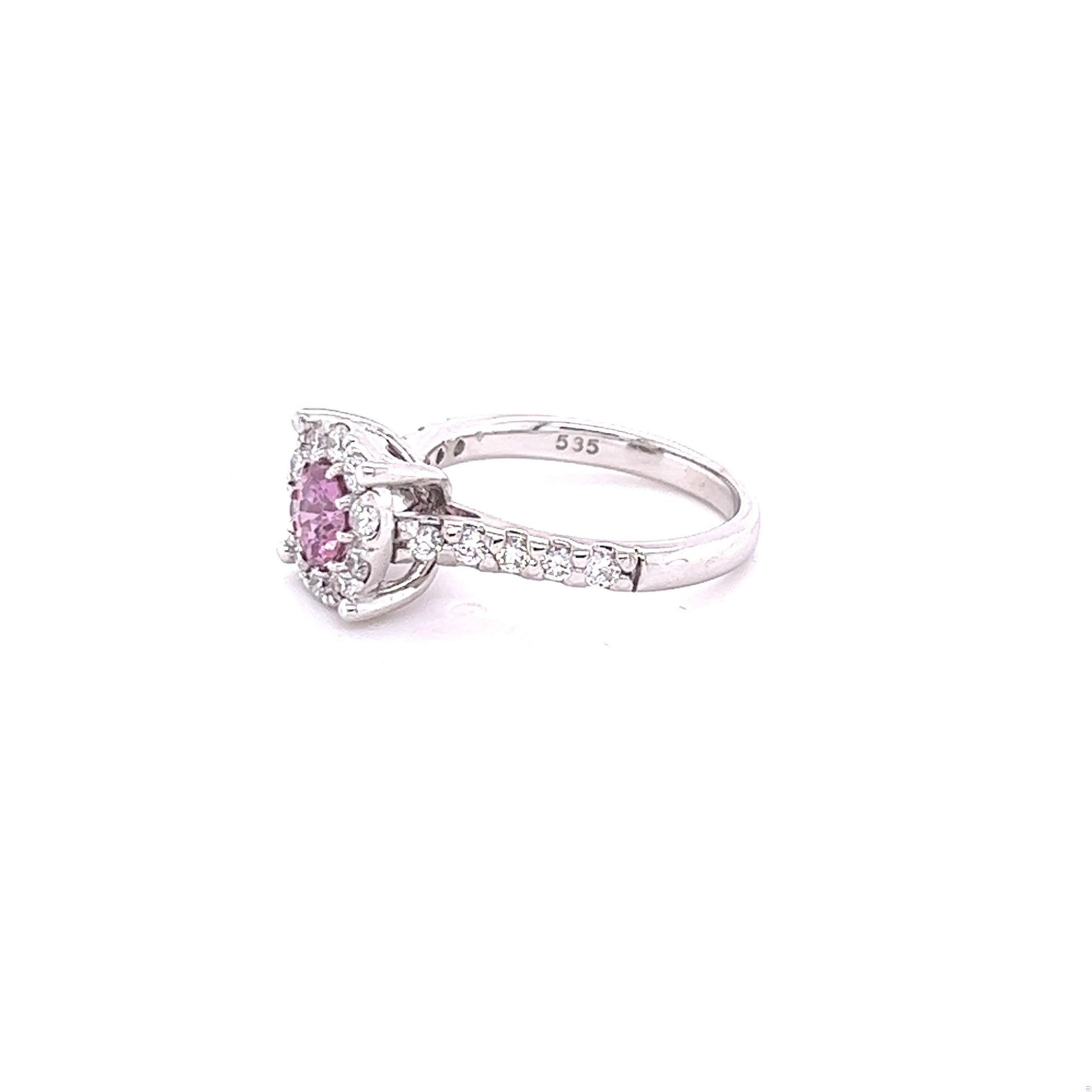 1.51 Carat Pink Sapphire Diamond 14 Karat White Gold Engagement Ring