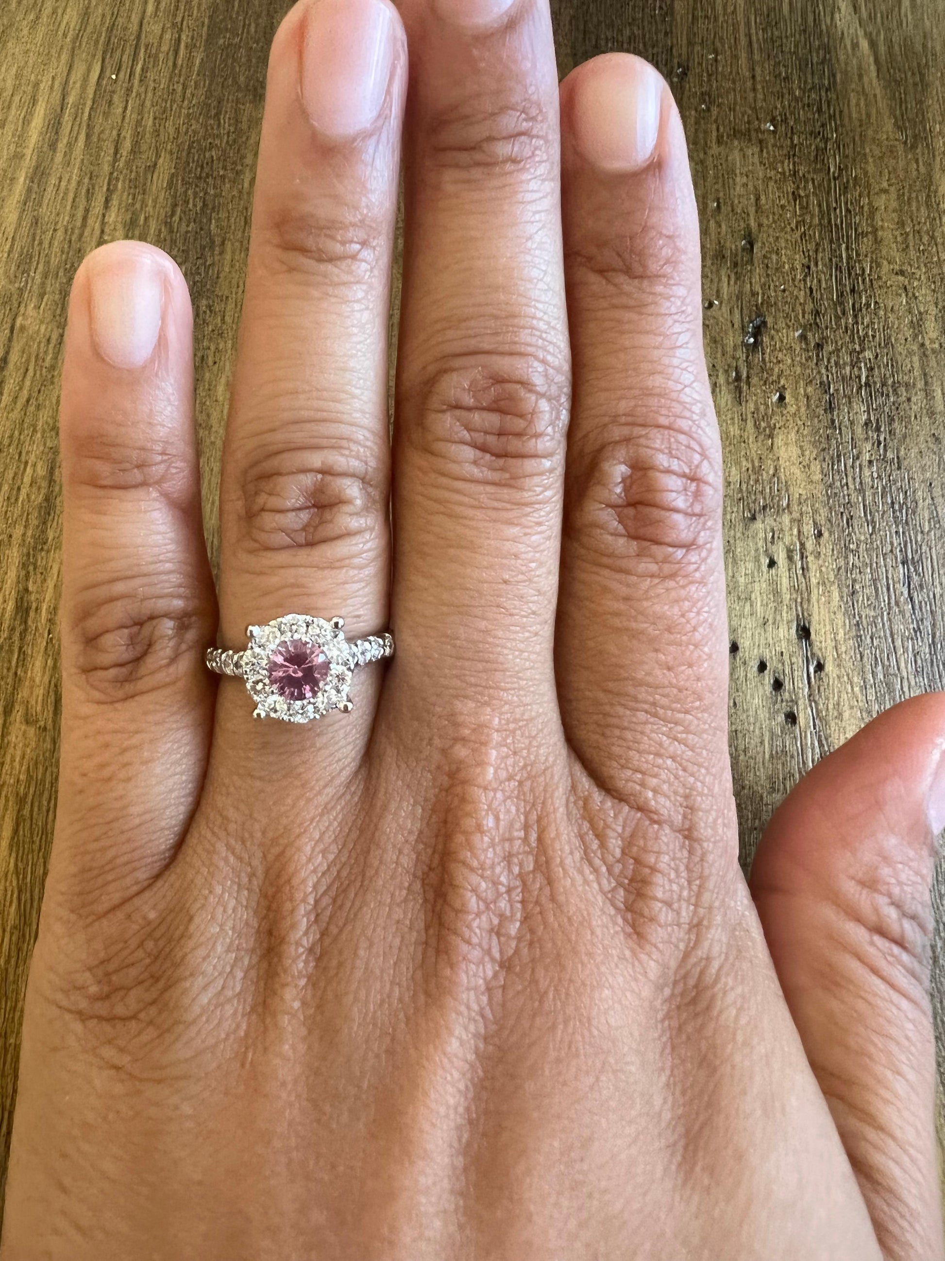 1.51 Carat Pink Sapphire Diamond 14 Karat White Gold Engagement Ring