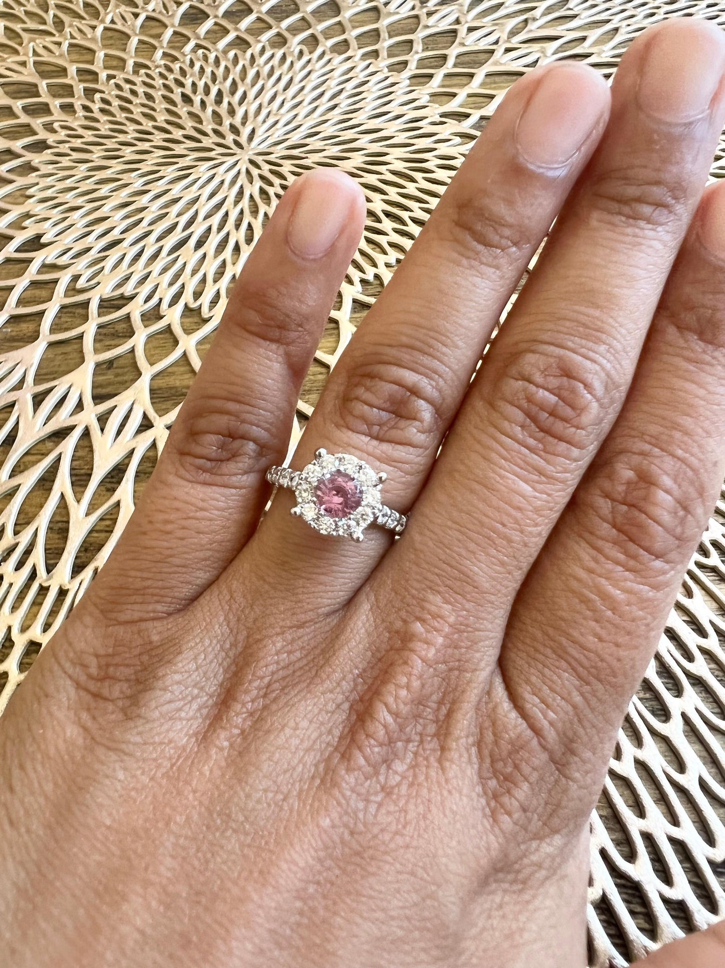 1.51 Carat Pink Sapphire Diamond 14 Karat White Gold Engagement Ring