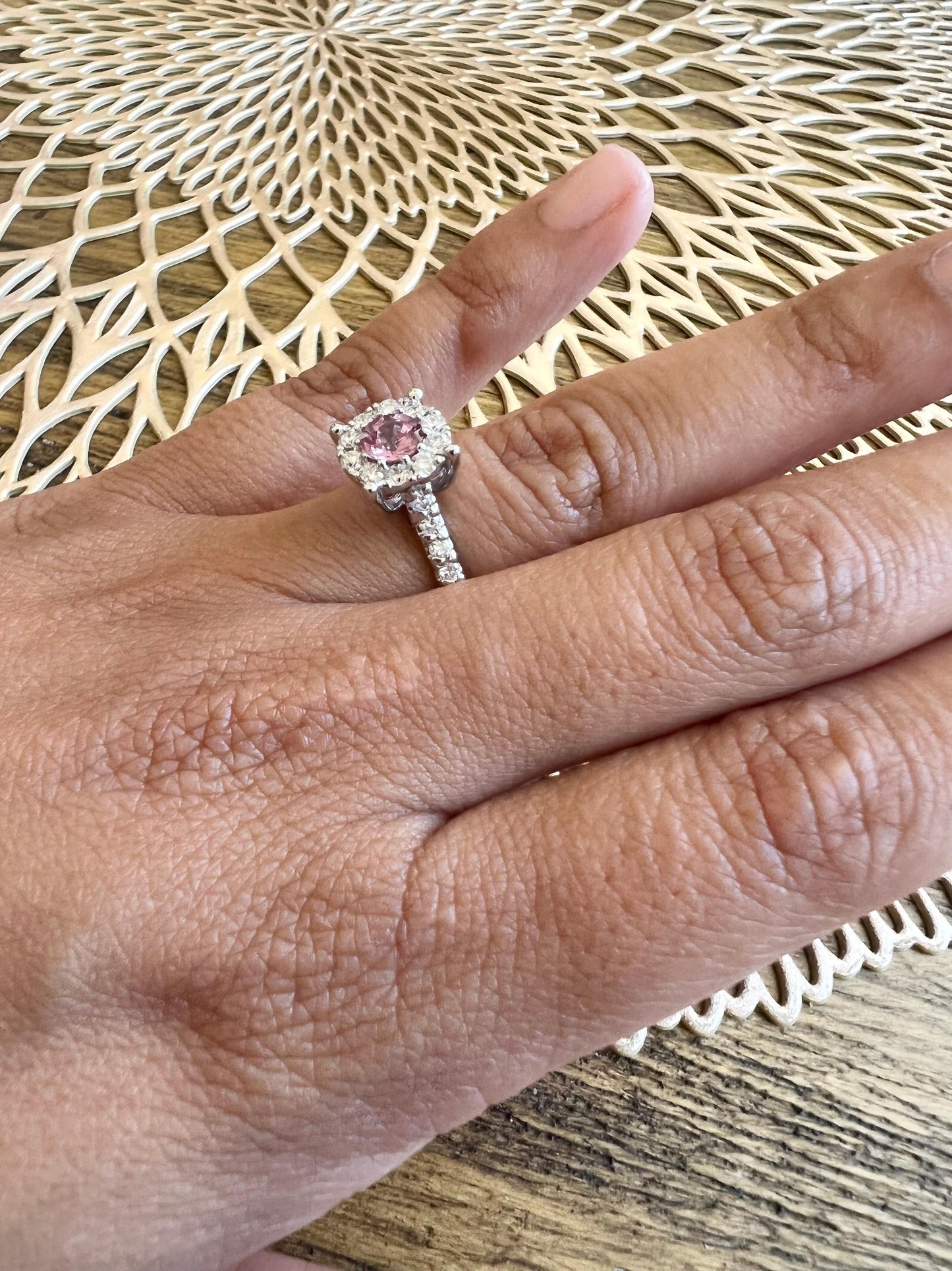 1.51 Carat Pink Sapphire Diamond 14 Karat White Gold Engagement Ring