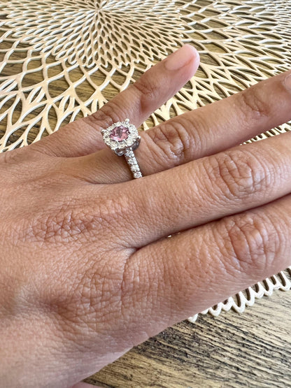1.51 Carat Pink Sapphire Diamond 14 Karat White Gold Engagement Ring