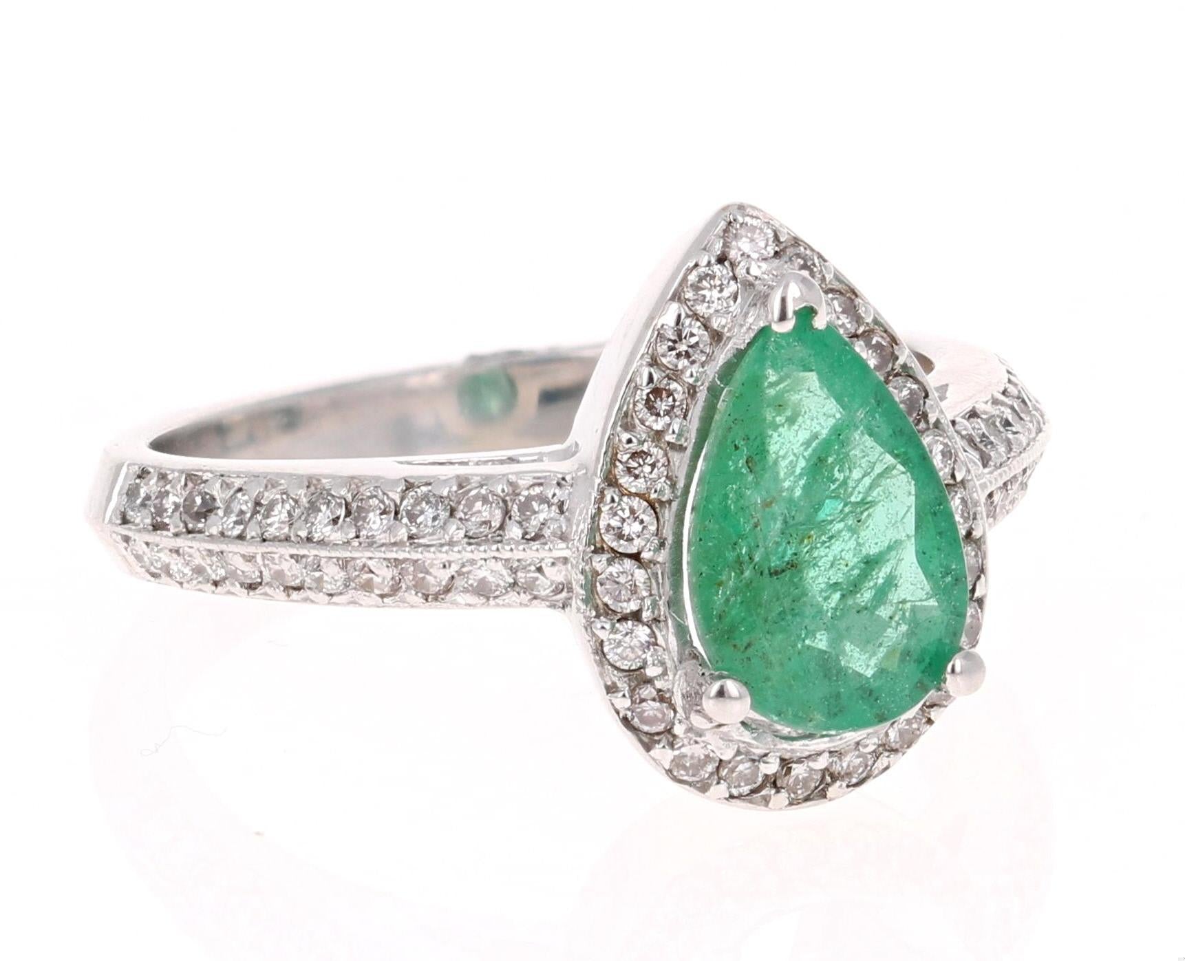 1.52 Carat Emerald Diamond 14 Karat White Gold Engagement Ring