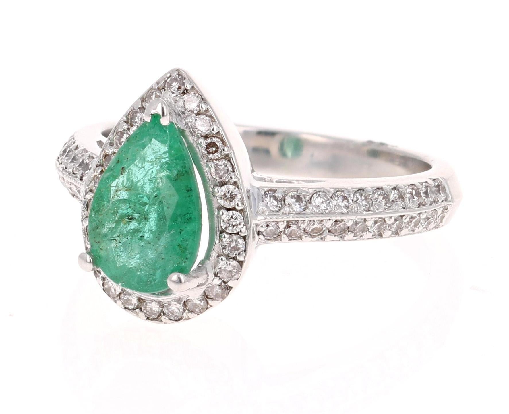 1.52 Carat Emerald Diamond 14 Karat White Gold Engagement Ring