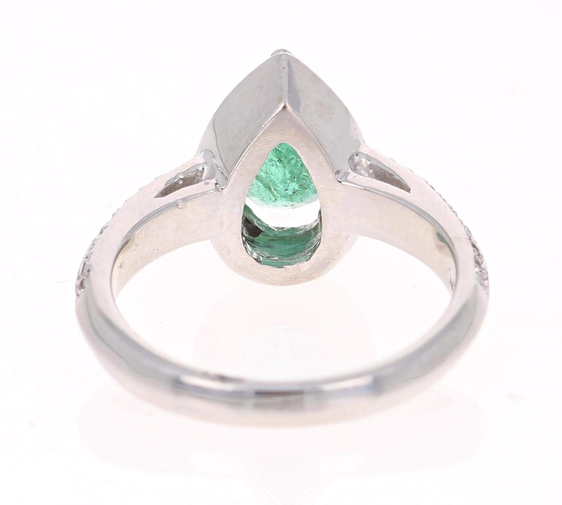 1.52 Carat Emerald Diamond 14 Karat White Gold Engagement Ring