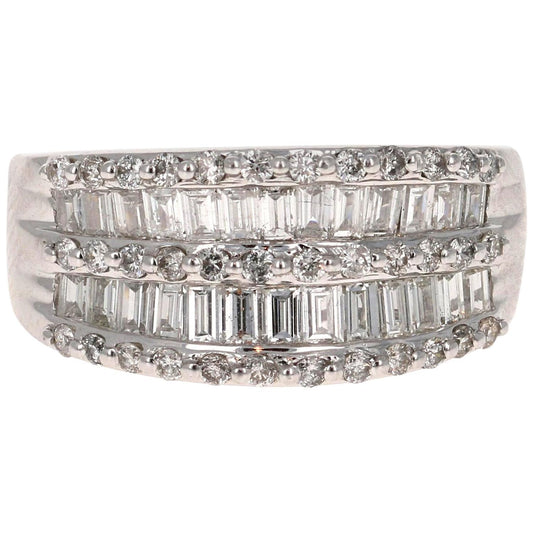 1.60 Carat Baguette and Round Cut Diamond Band 14 Karat White Gold