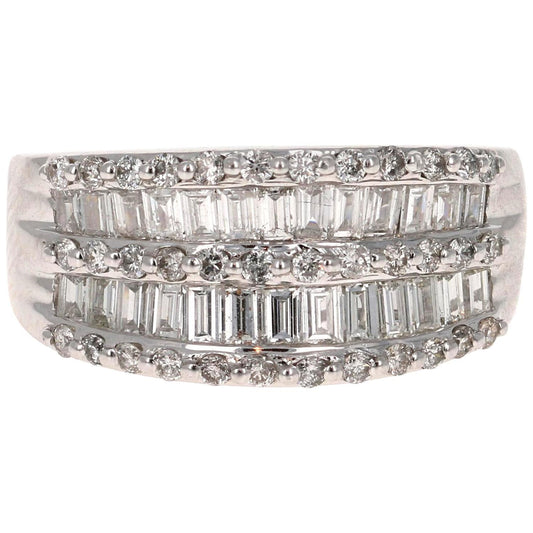 1.60 Carat Baguette and Round Cut Diamond Band 14 Karat White Gold
