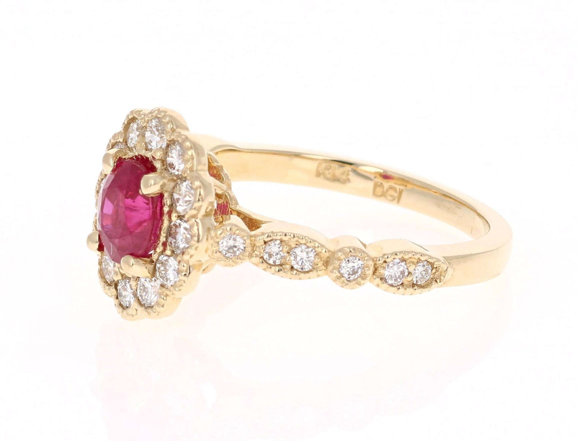 1.60 Carat Oval Cut Burmese Ruby Diamond 14 Karat Yellow Gold Bridal Ring