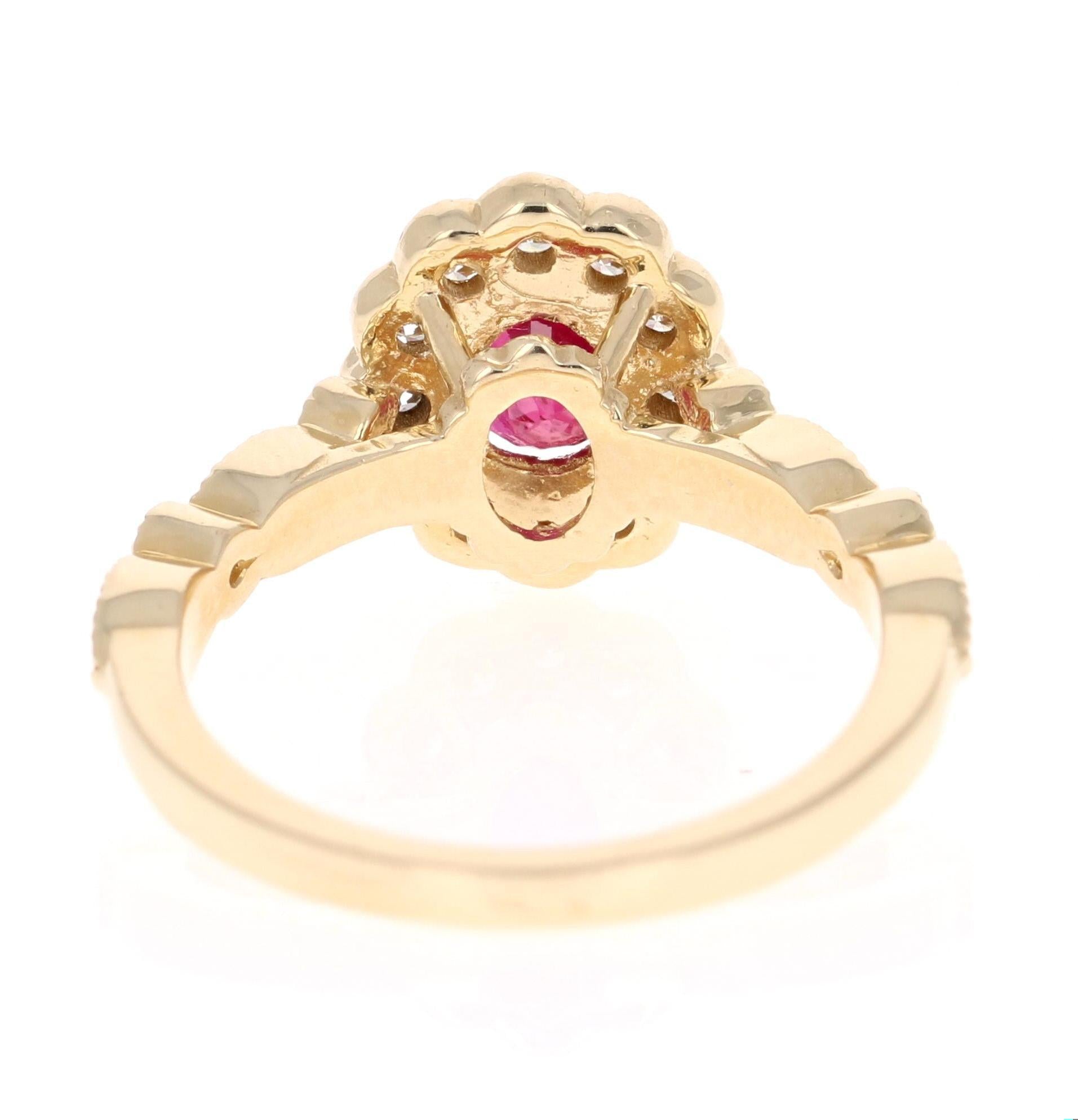 1.60 Carat Oval Cut Burmese Ruby Diamond 14 Karat Yellow Gold Bridal Ring