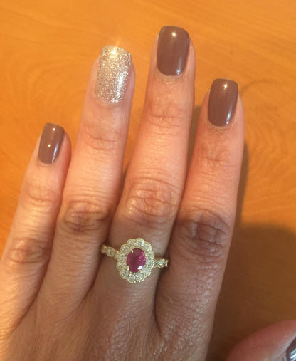 1.60 Carat Oval Cut Burmese Ruby Diamond 14 Karat Yellow Gold Bridal Ring