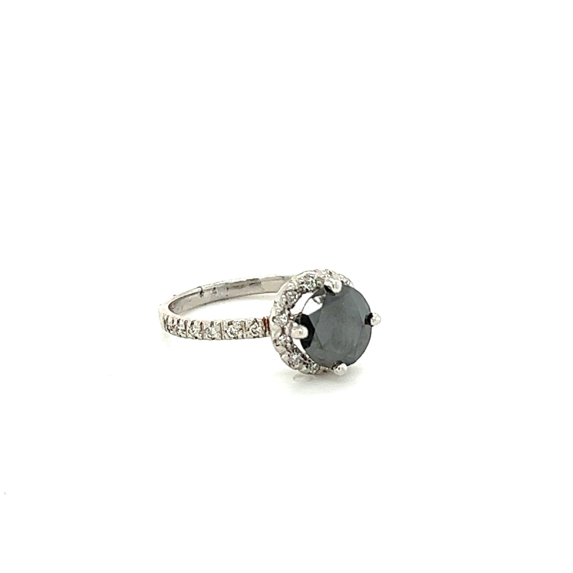 1.64 Carat Black Diamond White Diamond White Gold Engagement Ring