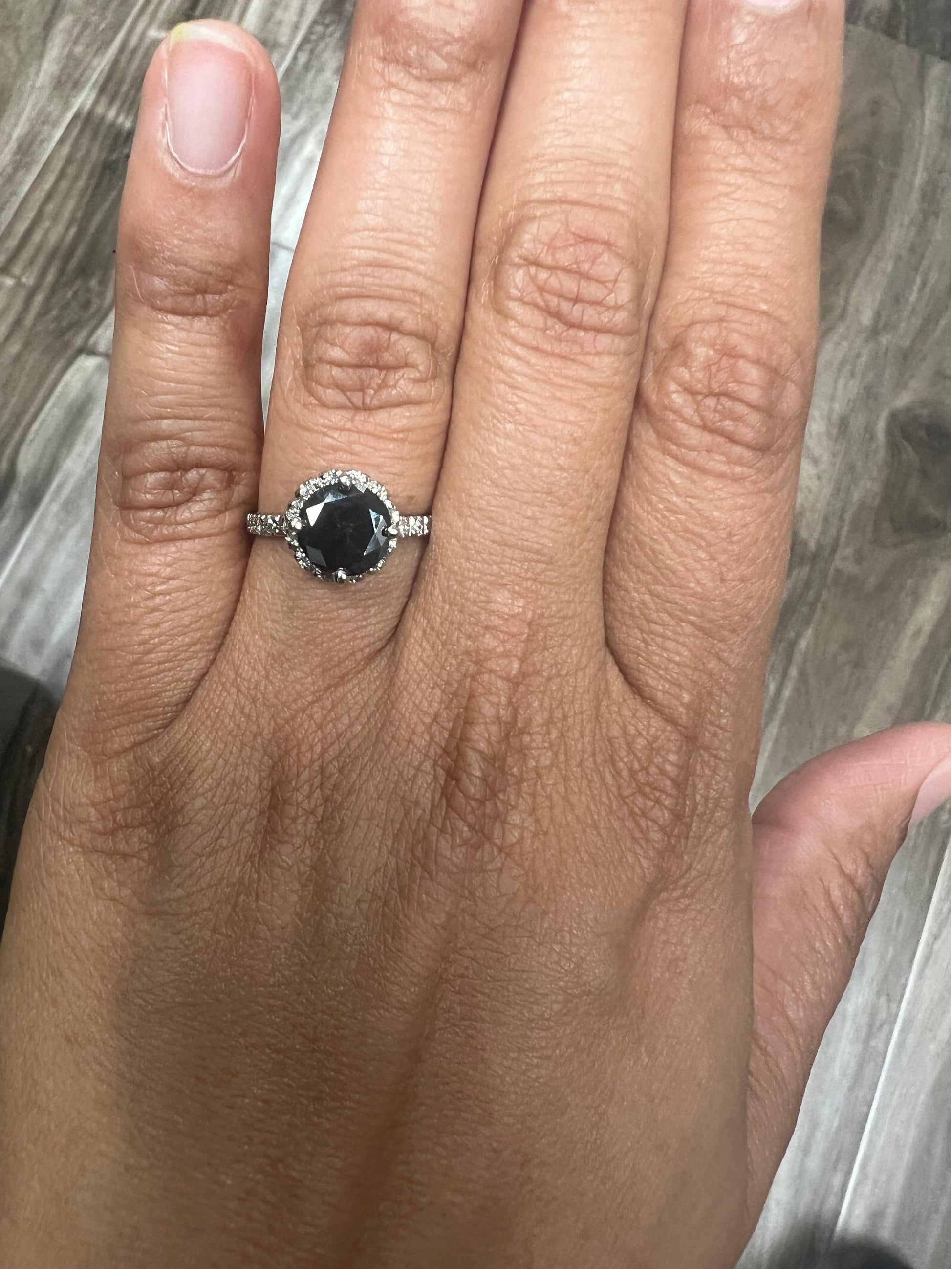 1.64 Carat Black Diamond White Diamond White Gold Engagement Ring