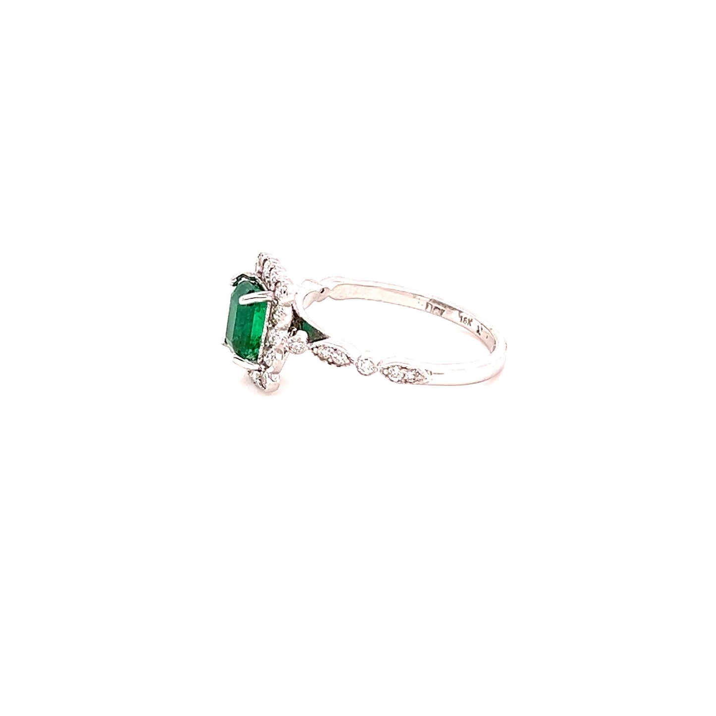 1.65 Carat Emerald Diamond 18 Karat White Gold Engagement Ring
