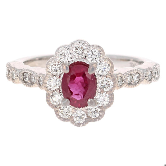 1.65 Carat Natural Ruby Diamond White Gold Bridal Ring