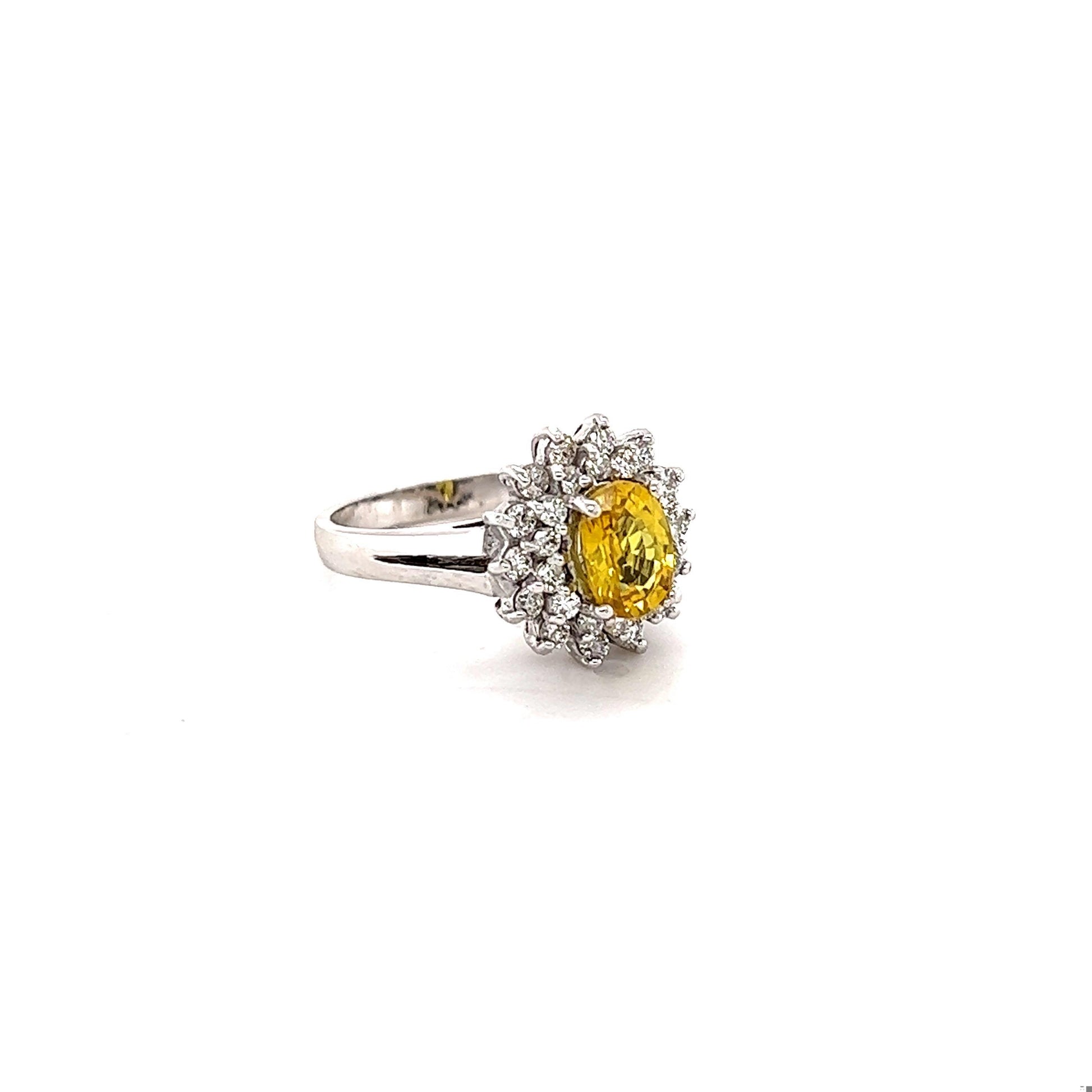 1.67 Carat Yellow Sapphire Diamond White Gold Ring