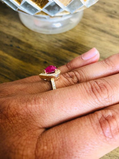 1.70 Carat Ruby Diamond Yellow Gold Engagement Ring