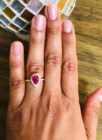 1.70 Carat Ruby Diamond Yellow Gold Engagement Ring